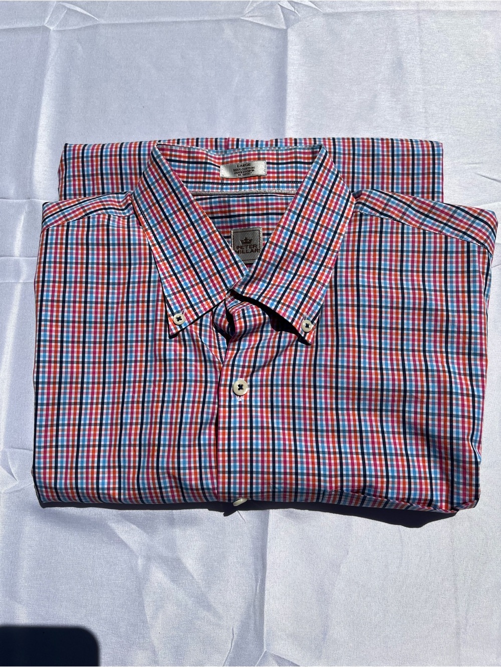 Peter Millar Men’s Red and Blue Checked Button-Down Shirt - Picture 1 of 8